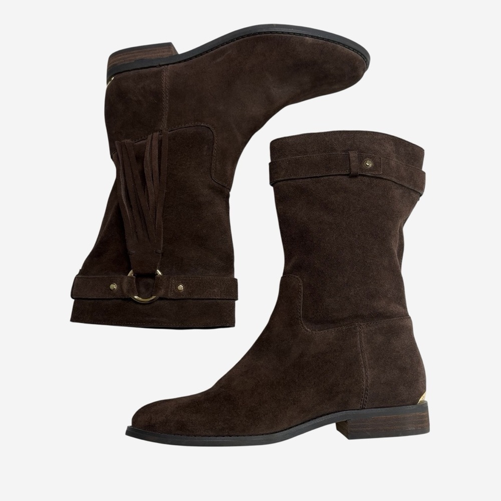 Michael Kors Rhea Brown Suede Fringe Mid-Calf Bootie Boots 7.5M - Picture 5 of 10